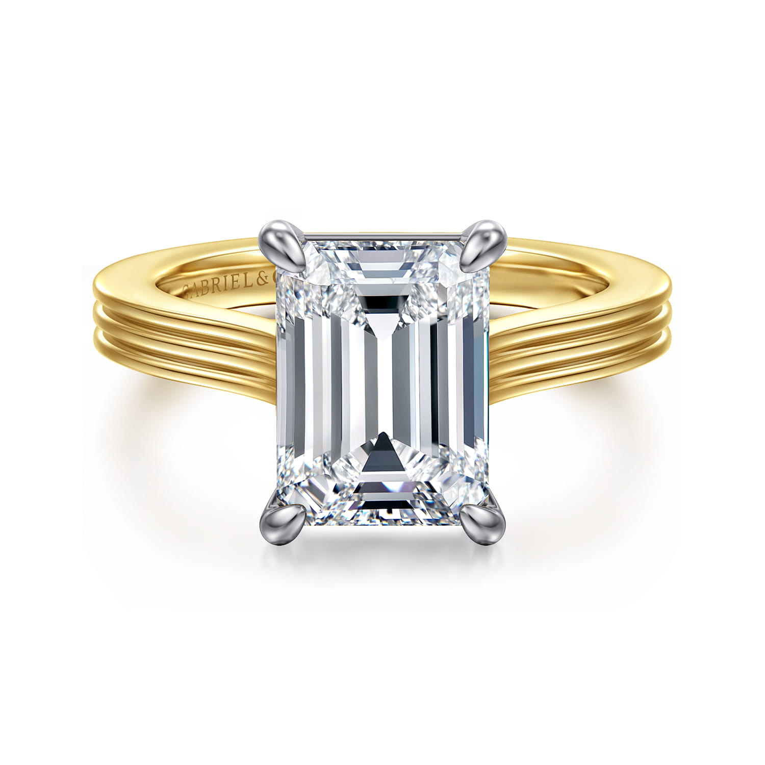 Adelia - 14K White-Yellow Gold Emerald Cut Solitaire Diamond Engagement Ring