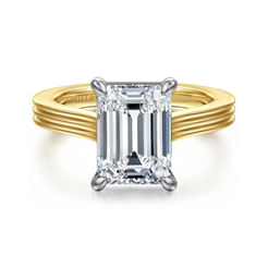 14K White-Yellow Gold Emerald Cut Solitaire Diamond Engagement Ring
