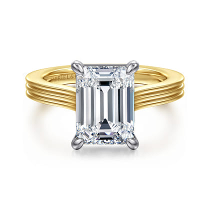 Adelia - 14K White-Yellow Gold Emerald Cut Solitaire Diamond Engagement Ring