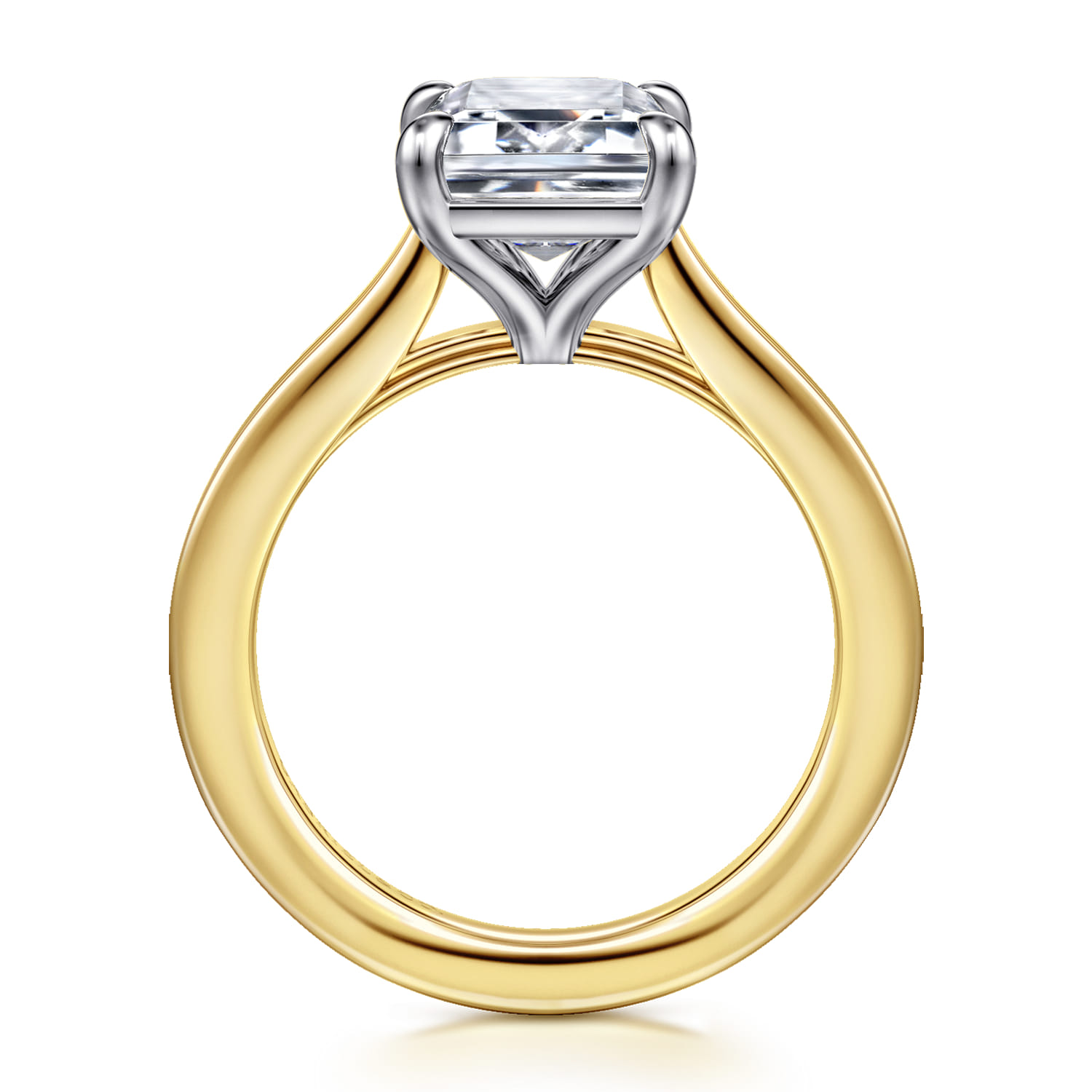 Adelia - 14K White-Yellow Gold Emerald Cut Solitaire Diamond Engagement Ring