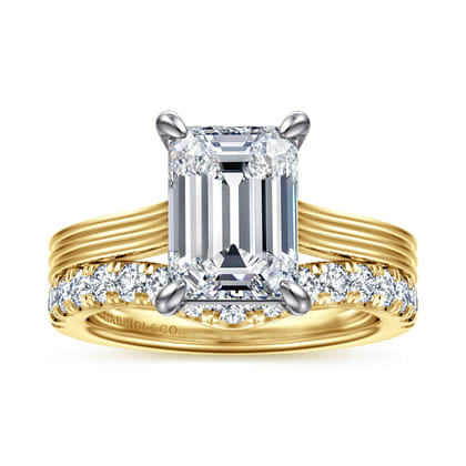 Adelia - 14K White-Yellow Gold Emerald Cut Solitaire Diamond Engagement Ring