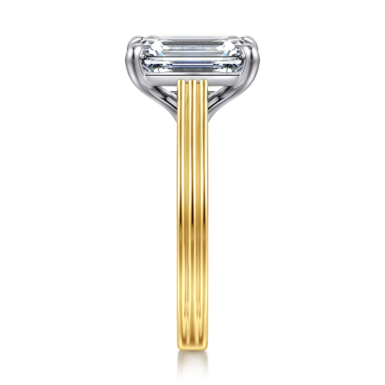 Adelia - 14K White-Yellow Gold Emerald Cut Solitaire Diamond Engagement Ring