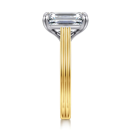 Adelia - 14K White-Yellow Gold Emerald Cut Solitaire Diamond Engagement Ring