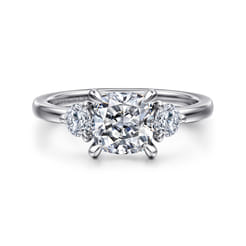 Adeline - 14K White Gold Cushion Cut Three Stone Diamond Engagement Ring