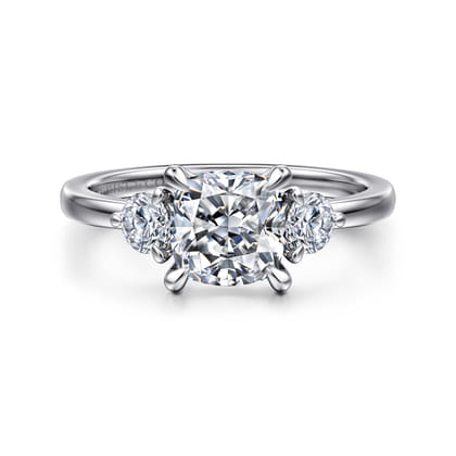 Adeline - 14K White Gold Cushion Cut Three Stone Diamond Engagement Ring