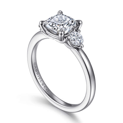 Adeline - 14K White Gold Cushion Cut Three Stone Diamond Engagement Ring