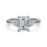 Adeline - 14K White Gold Emerald Cut Three Stone Diamond Engagement Ring