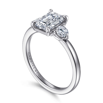 Adeline - 14K White Gold Emerald Cut Three Stone Diamond Engagement Ring