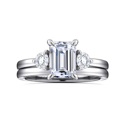 Adeline - 14K White Gold Emerald Cut Three Stone Diamond Engagement Ring