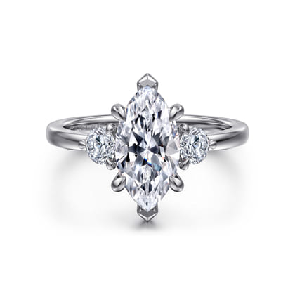 Adeline - 14K White Gold Marquise Shape Three Stone Diamond Engagement Ring