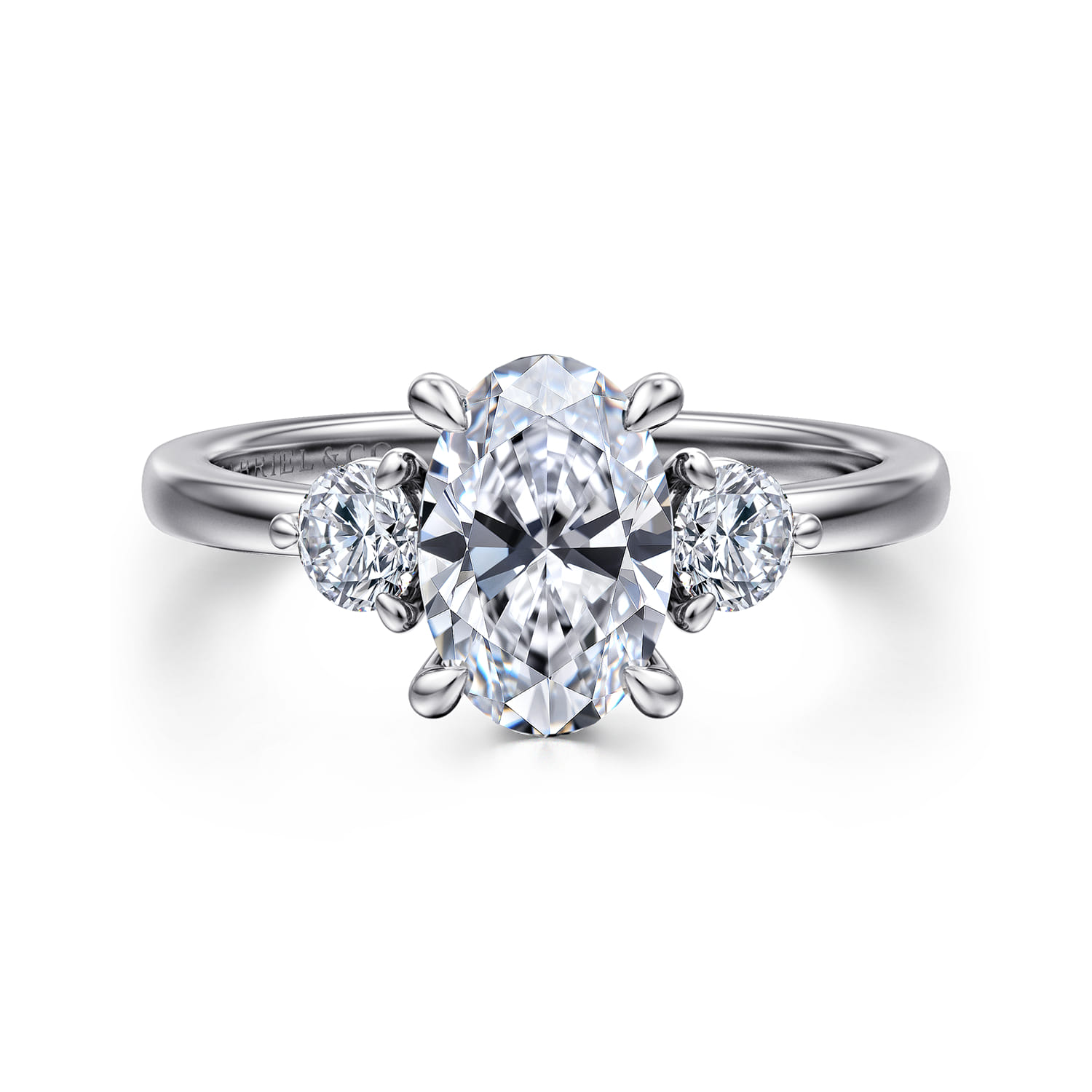 Adeline - 14K White Gold Oval Three Stone Diamond Engagement Ring