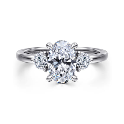 Adeline - 14K White Gold Oval Three Stone Diamond Engagement Ring
