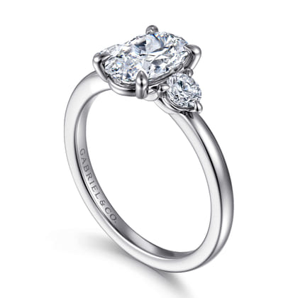 Adeline - 14K White Gold Oval Three Stone Diamond Engagement Ring