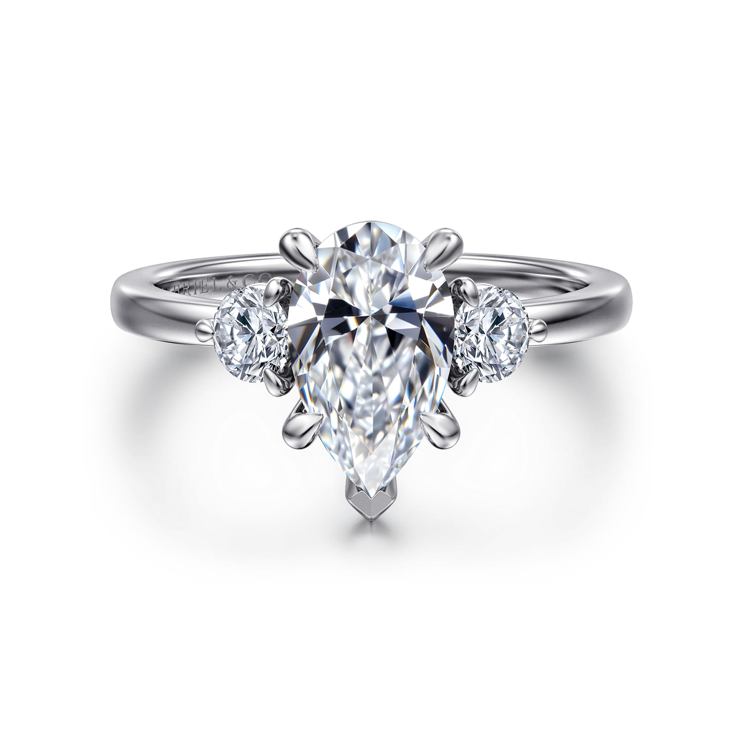 Adeline - 14K White Gold Pear Shape Three Stone Diamond Engagement Ring