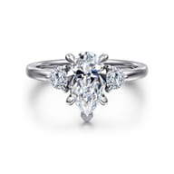 Adeline - 14K White Gold Pear Shape Three Stone Diamond Engagement Ring
