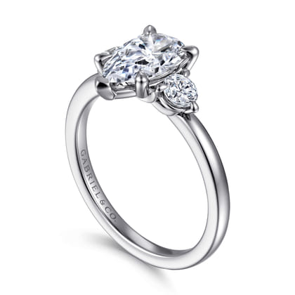 Adeline - 14K White Gold Pear Shape Three Stone Diamond Engagement Ring