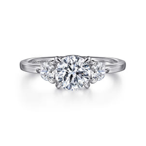 Adeline - 14K White Gold Round Three Stone Diamond Engagement Ring