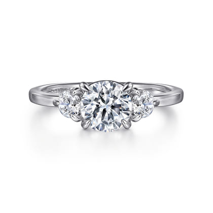Adeline - 14K White Gold Round Three Stone Diamond Engagement Ring