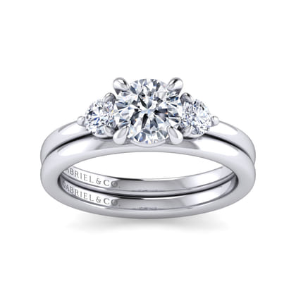 Adeline - 14K White Gold Round Three Stone Diamond Engagement Ring