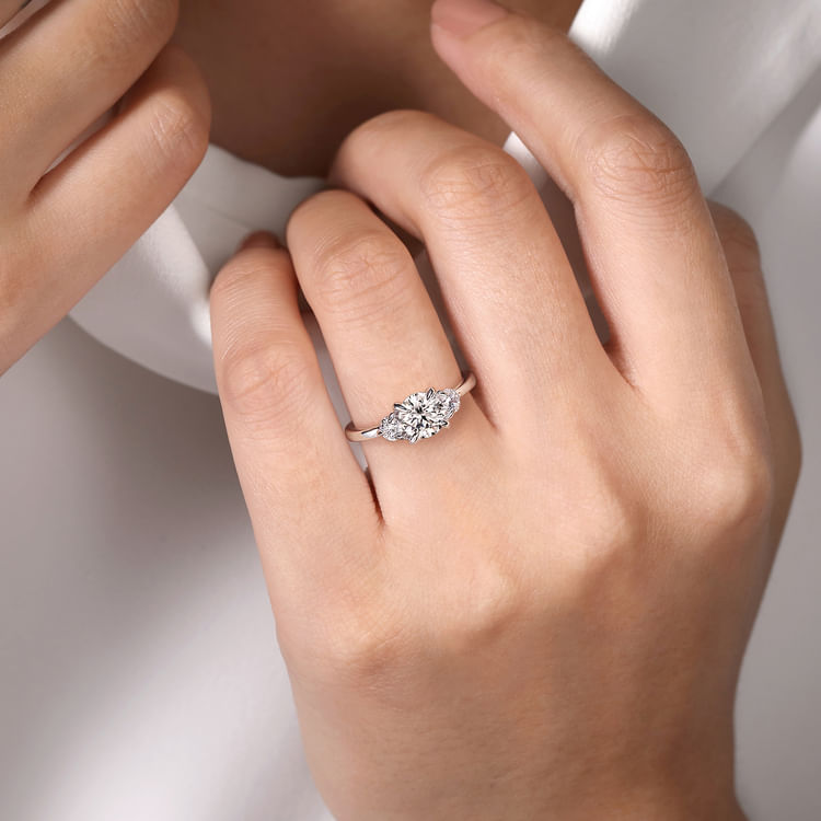 Adeline - 14K White Gold Round Three Stone Diamond Engagement Ring