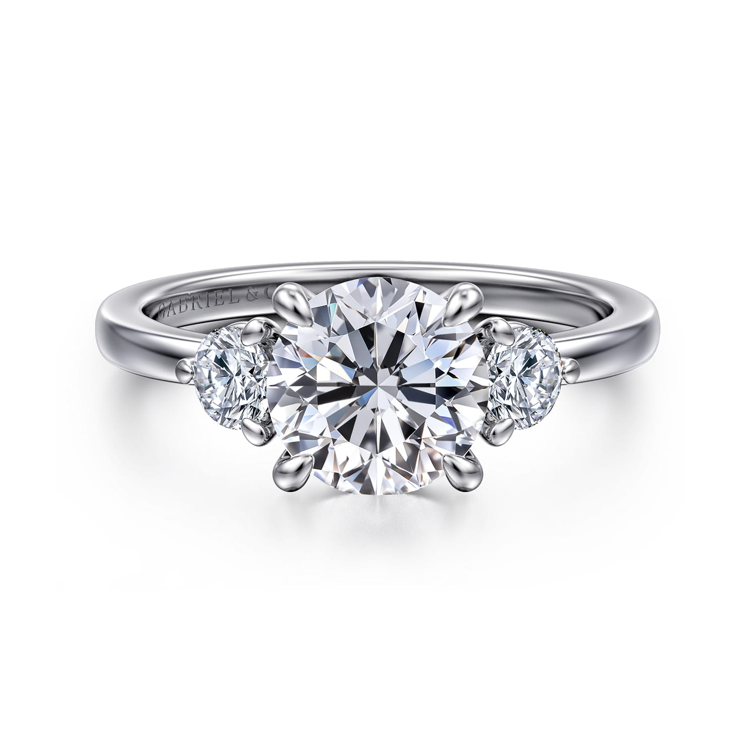 Adeline - 14K White Gold Round Three Stone Diamond Engagement Ring