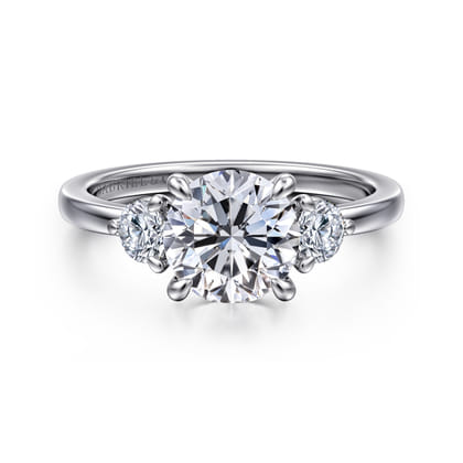 Adeline - 14K White Gold Round Three Stone Diamond Engagement Ring