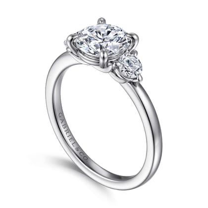 Adeline - 14K White Gold Round Three Stone Diamond Engagement Ring