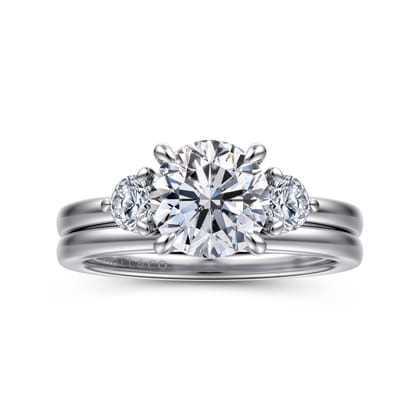 Adeline - 14K White Gold Round Three Stone Diamond Engagement Ring