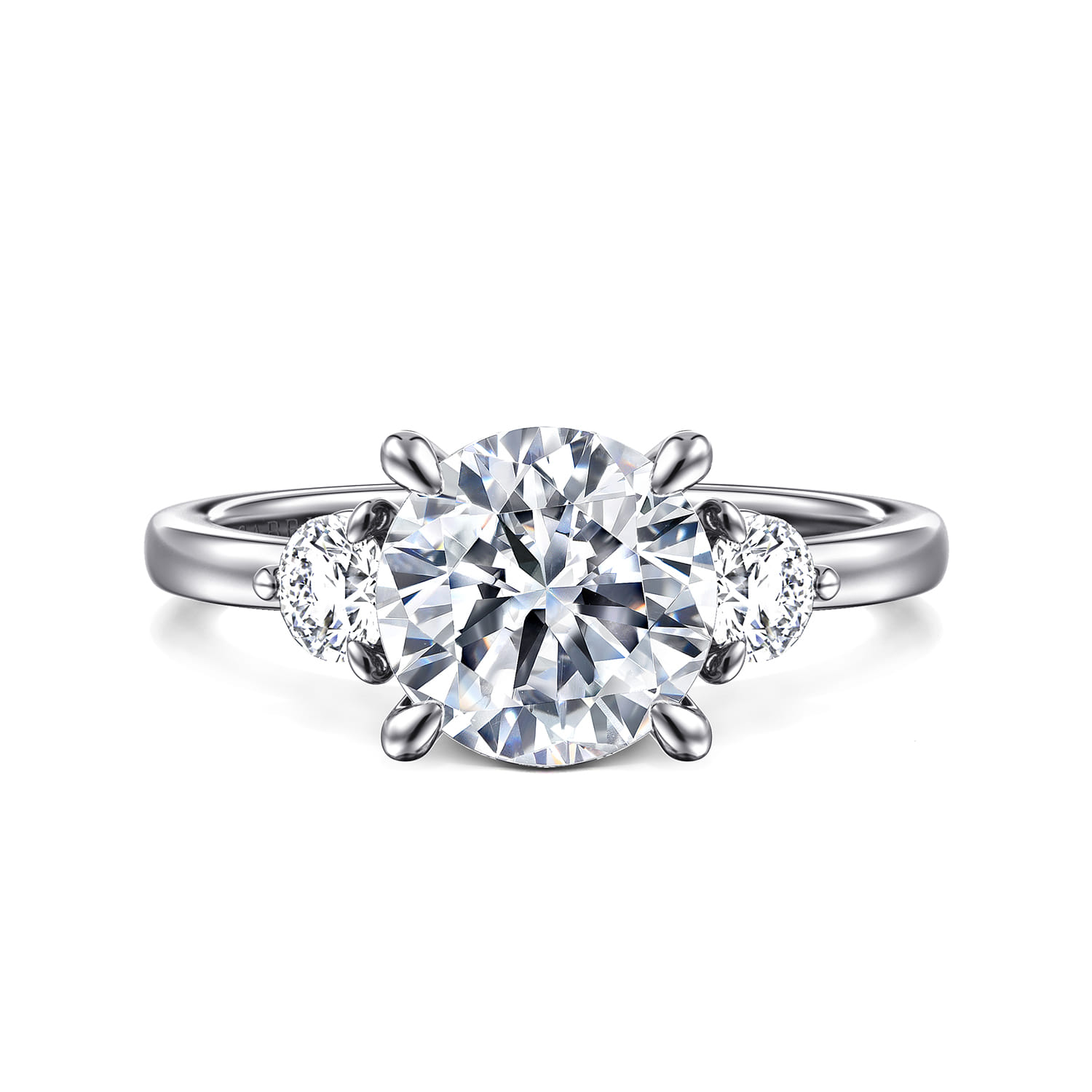Adeline - 14K White Gold Round Three Stone Diamond Engagement Ring