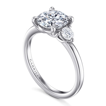 Adeline - 14K White Gold Round Three Stone Diamond Engagement Ring