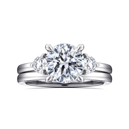 Adeline - 14K White Gold Round Three Stone Diamond Engagement Ring