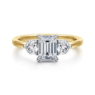 Adeline - 14K White-Yellow Gold Emerald Cut Three Stone Diamond Engagement Ring