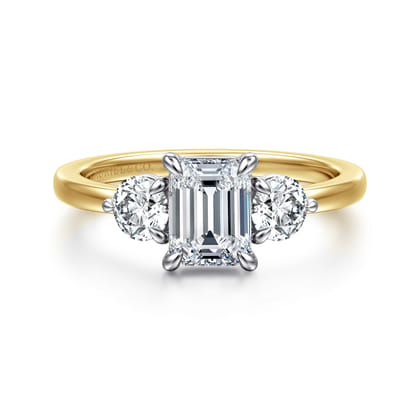 Adeline - 14K White-Yellow Gold Emerald Cut Three Stone Diamond Engagement Ring