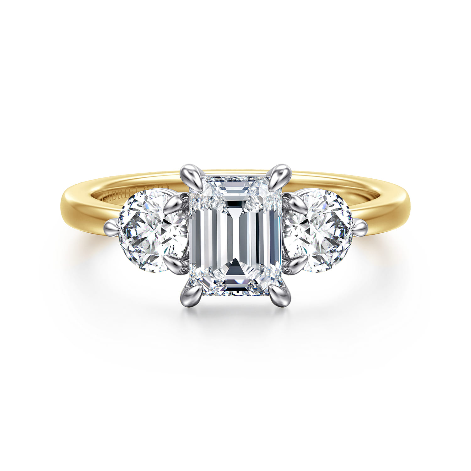 Adeline - 14K White-Yellow Gold Emerald Cut Three Stone Diamond Engagement Ring