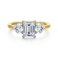 Adeline - 14K White-Yellow Gold Emerald Cut Three Stone Diamond Engagement Ring