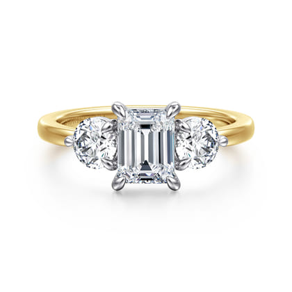 Adeline - 14K White-Yellow Gold Emerald Cut Three Stone Diamond Engagement Ring