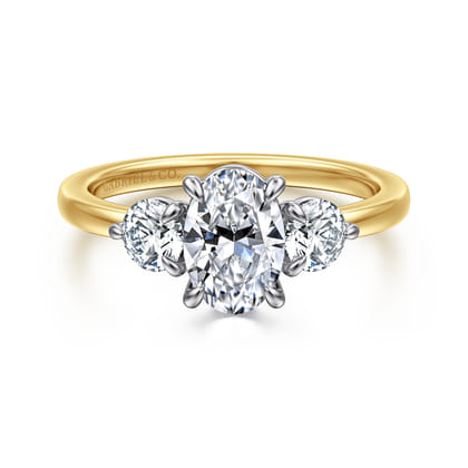 Adeline - 14K White-Yellow Gold Oval Three Stone Diamond Engagement Ring