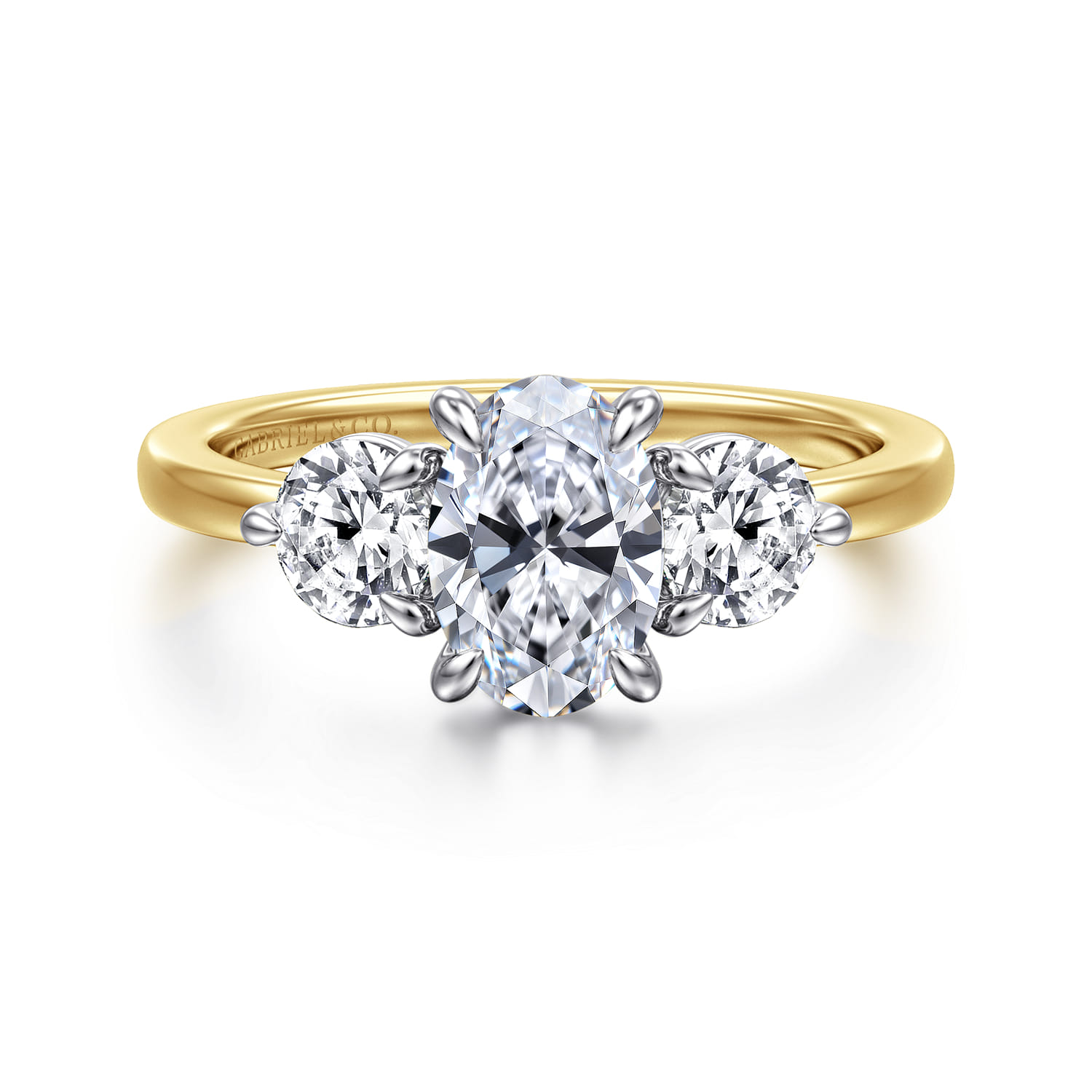 Adeline - 14K White-Yellow Gold Oval Three Stone Diamond Engagement Ring