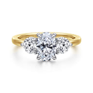 Adeline - 14K White-Yellow Gold Oval Three Stone Diamond Engagement Ring