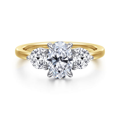 Adeline - 14K White-Yellow Gold Oval Three Stone Diamond Engagement Ring
