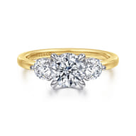 Adeline - 14K White-Yellow Gold Round Three Stone Diamond Engagement Ring