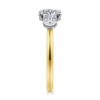 Adeline - 14K White-Yellow Gold Round Three Stone Diamond Engagement Ring