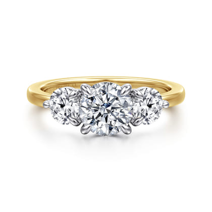 Adeline - 14K White-Yellow Gold Round Three Stone Diamond Engagement Ring
