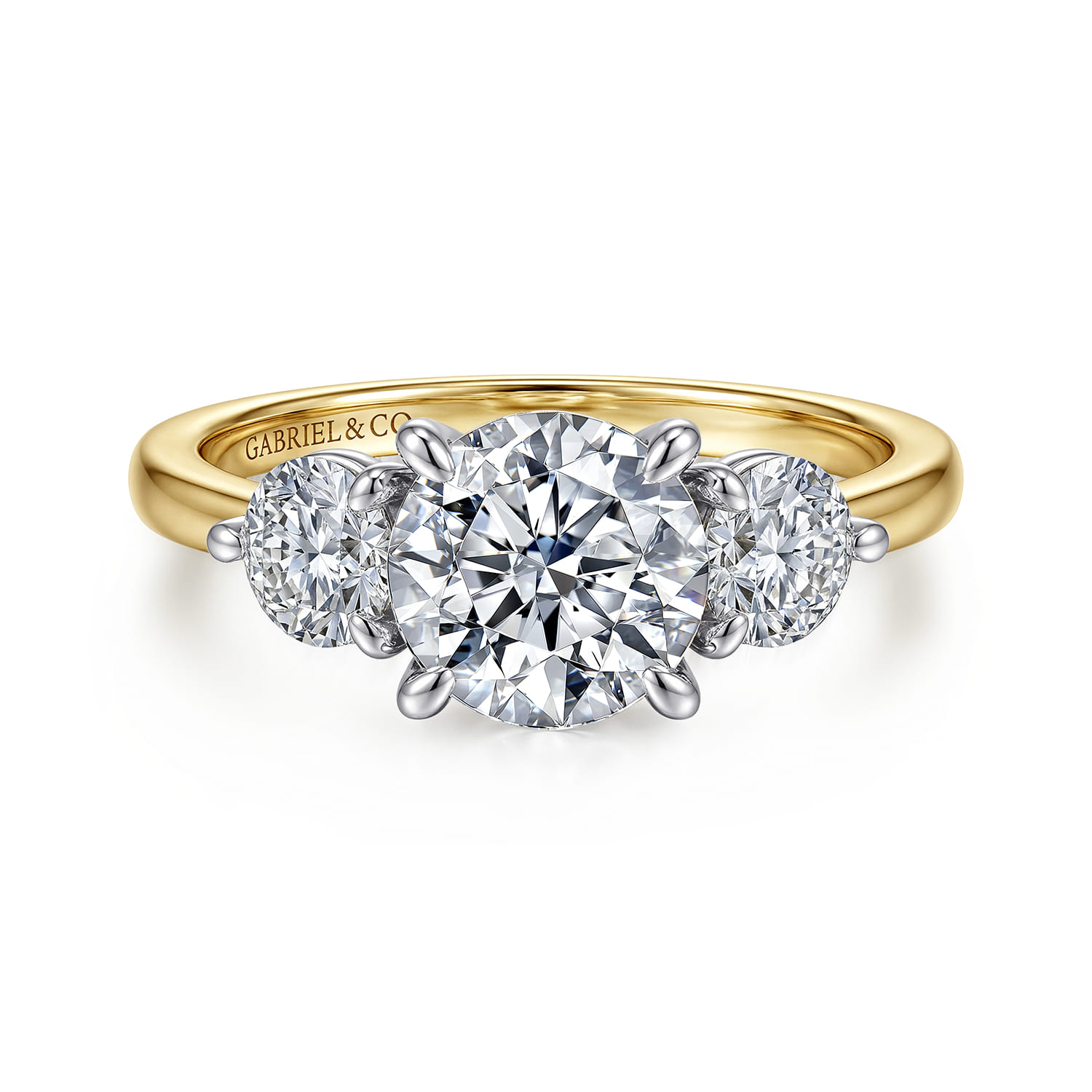 Adeline - 14K White-Yellow Gold Round Three Stone Diamond Engagement Ring