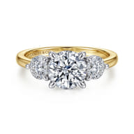 Adeline - 14K White-Yellow Gold Round Three Stone Diamond Engagement Ring