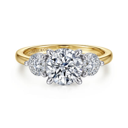 Adeline - 14K White-Yellow Gold Round Three Stone Diamond Engagement Ring