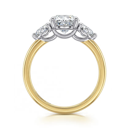 Adeline - 14K White-Yellow Gold Round Three Stone Diamond Engagement Ring