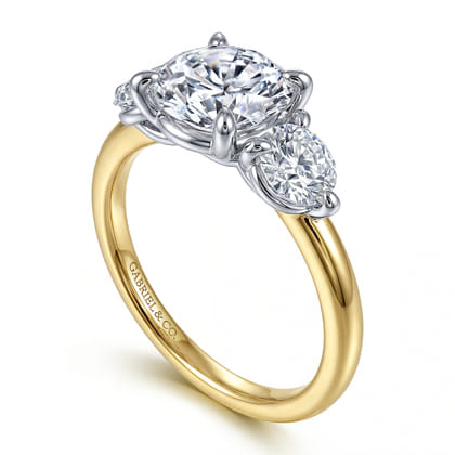 Adeline - 14K White-Yellow Gold Round Three Stone Diamond Engagement Ring