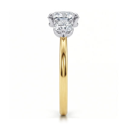Adeline - 14K White-Yellow Gold Round Three Stone Diamond Engagement Ring