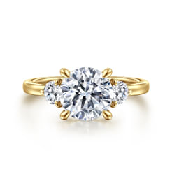 14K Yellow Gold Round Three Stone Diamond Engagement Ring